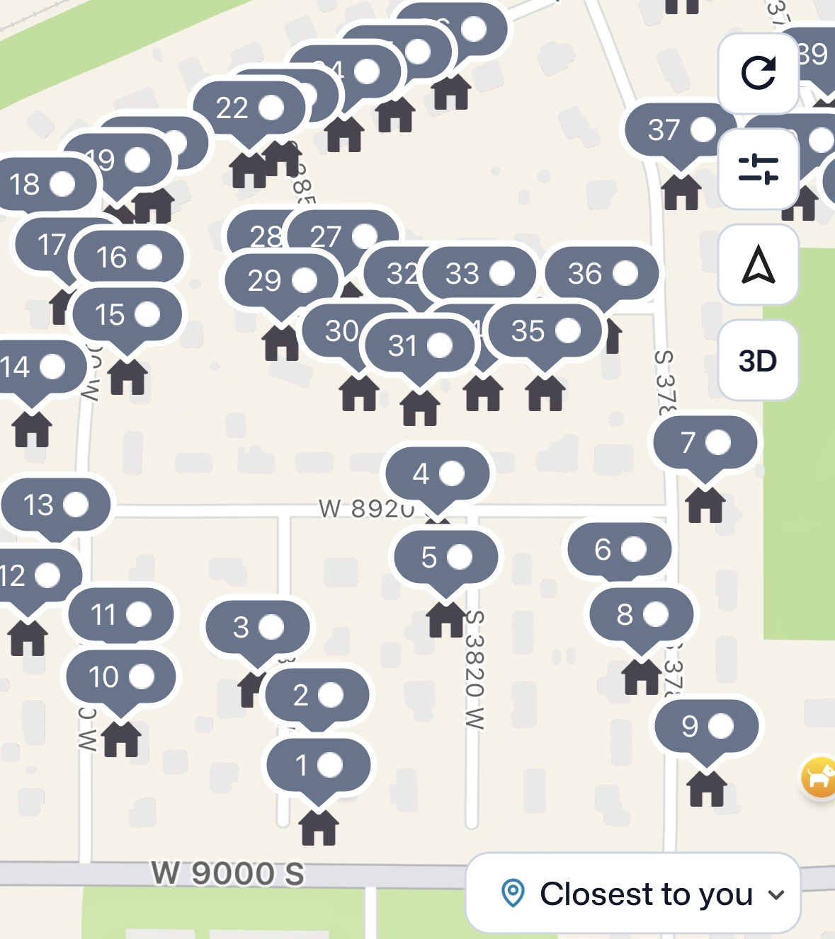 Map of numbered houses in walking order